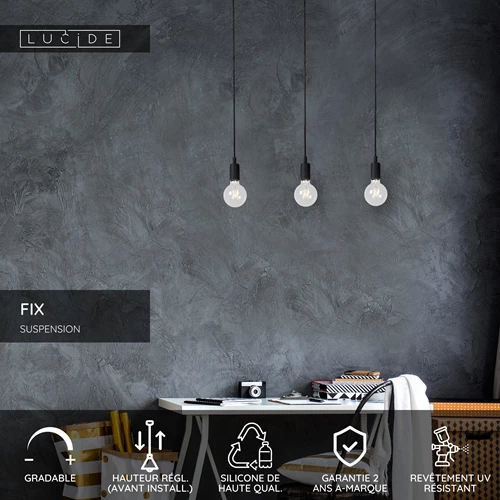 Lucide FIX - Suspension - 3xE27 - Noir - USP